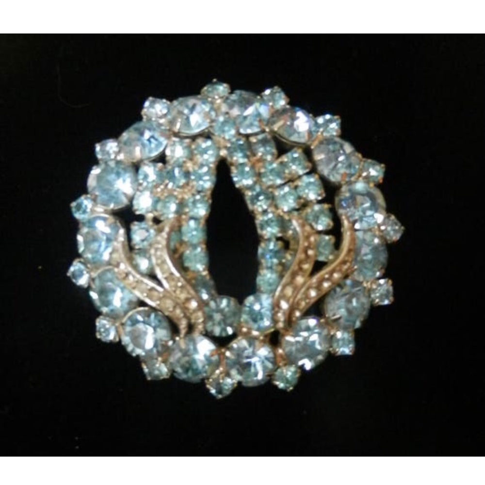 Vintage Aqua Blue Rhinestone Brooch Pin, Vintage Costume Jewelry